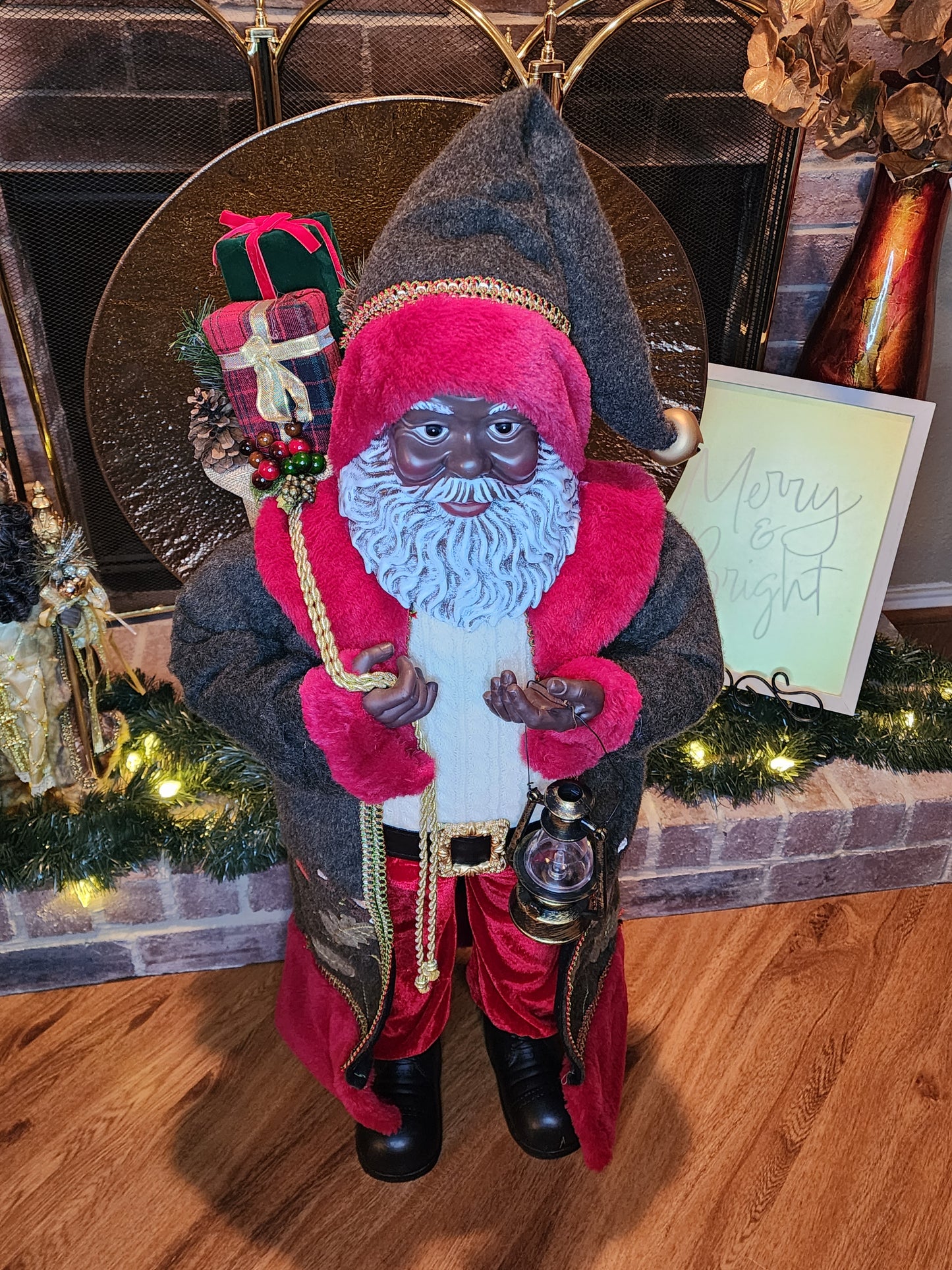 Mr. Claus in Brown Coat with Red Trim